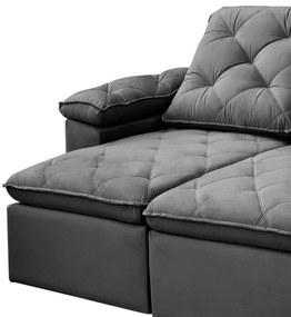 Sofá Reclinável Retrátil 3 Lugares 290cm Verus Veludo Cinza Grafite - Sheep Estofados - Cinza