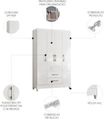 Guarda Roupa Solteiro 111cm 4 Portas Évora Z17 Branco - Mpozenato