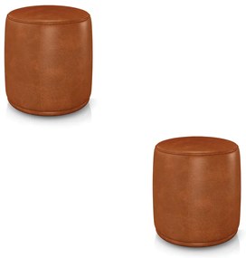 Puff Redondo Orgânico para Sala Kit 2 Malu Sintético PU M11 - D'Rossi - Nozes