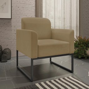 Poltrona Decorativa Isabella Base Industrial Suede Nude/Preto G19 - Gran Belo