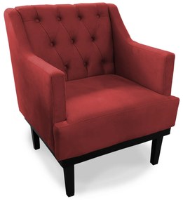 Poltrona Decorativa Clássica Capitonê Pés Madeira Suede Vermelho - Sheep Estofados