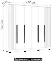 Guarda Roupa Casal 237cm 6 Portas Vinna A02 Off/Freijó - Mpozenato
