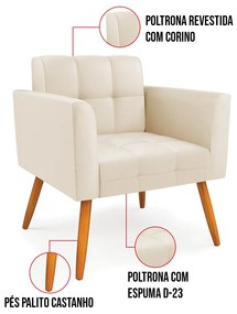 Kit 1 Sofá Namoradeira e 2 Poltronas Elisa Corino Pés Palito Castanho D03 - D'Rossi - Branco