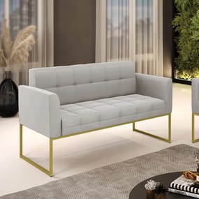 Sofá Namoradeira Elisa Veludo Cinza Base Metálica Industrial Dourado - D'Rossi