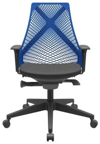 Cadeira Office Bix Tela Azul Assento Aero Preto Autocompensador Base Piramidal 95cm - 64032 Sun House
