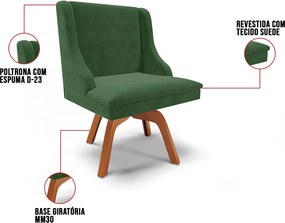 Cadeira de Jantar Liz Suede Verde Base Madeira Mm35 D03 - D'Rossi