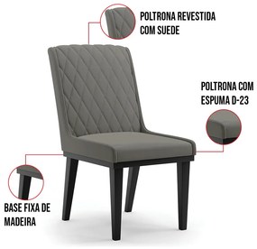 Cadeira Sala de Jantar Base Madeira Preto Kit 4 Sofia Suede Azul Marinho D03 - D'Rossi - Grafite