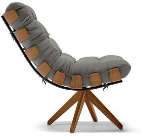 Poltrona Giratória Costela Suede Base de Madeira MA30 M11 - D'Rossi - Grafite