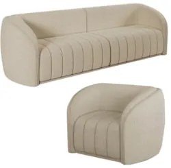 Sofá Decorativo 4 Lugares 332cm e Poltrona Meris Z32 Boucle Bege - Mpo