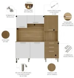 Armário de Cozinha Compacta 180cm Turim Plus Freijó/Supremo Z06 - Mpoz