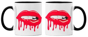 Caneca Boca Lábios Vermelhos Molhados com Alça Preta