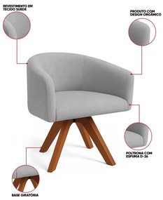 Poltrona Sala Base Giratória Madeira Arielle Suede D03 - D'Rossi - Cinza