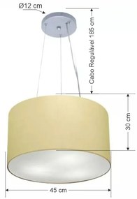 Lustre Pendente Cilíndrico Md-4187 Cúpula em Tecido 45x30cm Algodão Crú - Bivolt
