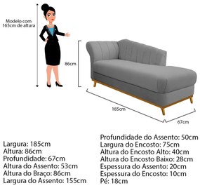 Recamier Vanessa 185cm Lado Direito Corano Cinza - ADJ Decor