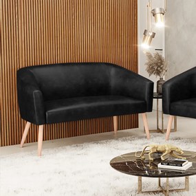 Sofá 2 Lugares Namoradeira Pé Palito Natural Stella Sintético PU D03 - D'Rossi - Preto