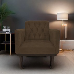 Poltrona Classic Pés Luís XV Suede Marrom - ADJ Decor
