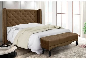 Cabeceira Cama Box Solteiro 90cm e Recamier Vicenza Suede S04 - D'Rossi - Caramelo