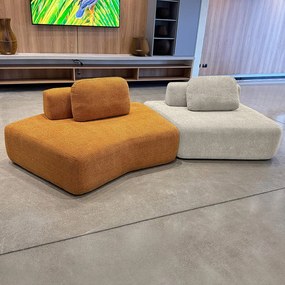 Sofá Ilha Sala de Estar Modulado Dakota Encosto Almofadas Soltas Bouclê Rústico Terracota/Greige G33 - Gran Belo