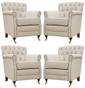 Kit 04 Poltronas Decorativas Sala de Estar Níger Pés Príncipe Couro Off White G58 - Gran Belo