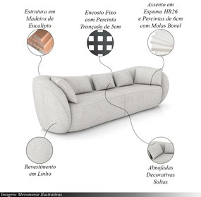 Sofá Bipartido Sala de Estar Diamond 212cm com Almofadas Soltas Linho Cinza Claro G52 - Gran Belo