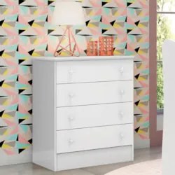 Cômoda Quarto Doce Sonho 64cm com 4 Gavetas Branco   - Qmovi
