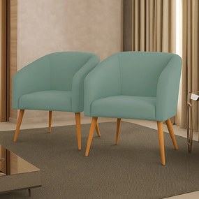 Poltrona Decorativa Pé Palito Castanho Kit 2 Stella Cotelê Int/Veludo D03 - D'Rossi - Menta