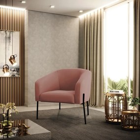 Poltrona Decorativa Pé de Ferro Preto Kit 2 Stella Veludo D03 - D'Rossi - Rose