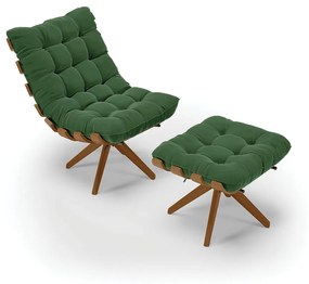 Poltrona com Puff Giratório Costela Suede Base de Madeira MA30 M11 - D'Rossi - Verde
