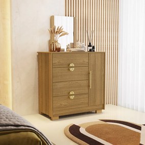 Cômoda Quarto 95cm com Espelho 1 Porta Kenia Nature V01 - D'Rossi