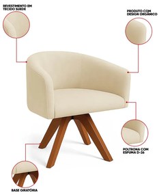 Poltrona Sala Base Giratória Madeira Arielle Suede D03 - D'Rossi - Bege