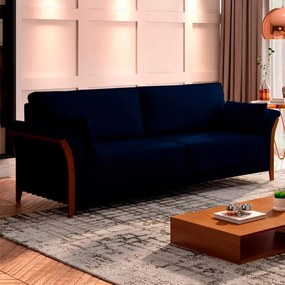 Sofá Decorativo 3 Lugares 222cm Market Veludo Azul Marinho G45 - Gran Belo
