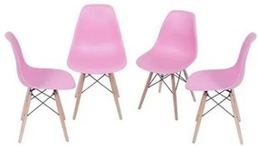 Kit com 4 Cadeiras Eames Polipropileno Base Madeira na Cor Rosa -  64567 Sun House