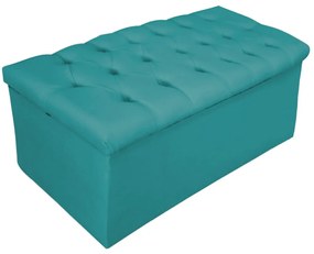 Recamier Baú Estofada Mel 90 cm Solteiro Com Capitonê Suede Azul Turquesa - ADJ Decor