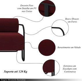 Poltrona Decorativa Sala de Estar Polatsk Base Industrial de Ferro Veludo Bordô G33 - Gran Belo