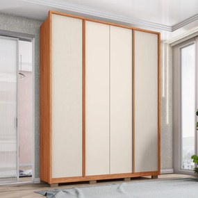 Guarda Roupa Solteiro Glory 4 Portas de Bater 3 Gavetas MDF Freijo/OffWhite G11 - Gran Belo