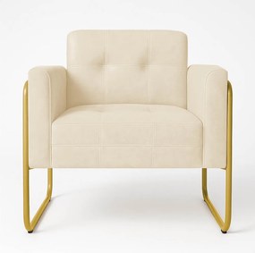 Poltrona Sala Industrial Alta Tubo Dourado Elisa Suede D03 - D'Rossi - Bege