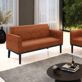 Poltrona Namoradeira Decorativa Isabella Pés Fixo em Madeira Preto PU Nozes G19 - Gran Belo