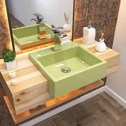Cuba Pia Semi Encaixe para Banheiro Quadrada Kuad 395 C08 Verde Acqua