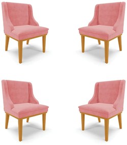 Kit 4 Cadeiras Decorativas Sala de Jantar Base Fixa de Madeira Firenze Suede Rose/Castanho G19 - Gran Belo