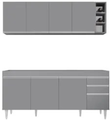 Armário Cozinha e Balcão Para Pia 180cm Dallas Cinza        - Lumil