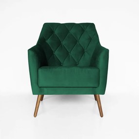 Kit 2 Poltronas Atena Decorativa Botonê Pés Palito Veludo Verde Bandeira