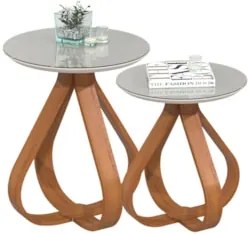 Mesa Canto Apoio com Pés de Madeira Kit 2 Samba Off White E05 - Mpozen