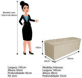 Calçadeira Estofada Liverpool 195 cm King Size Linho Bege - ADJ Decor
