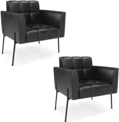 Poltrona Sala Pé Metal Preto Kit 2 Ana Sintético PU Preto - Ibiza