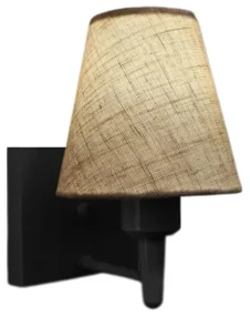 Arandela Quadrada Md-2034 Preto Cúpula em Tecido Cone Rustico Bege - Bivolt