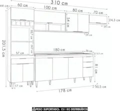 Armário de Cozinha CP04 Com Pia 180cm Pérola Z34 Branco     - Mpozenat