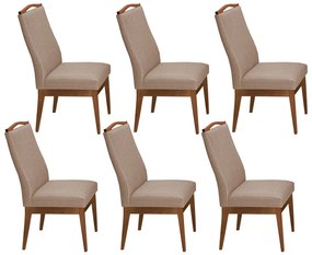 Conjunto 6 Cadeiras Sala de Jantar Lara Linho/Poliester Marrom