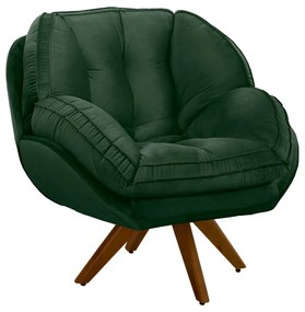 Poltrona Luisiana Veludo Base Giratória de Madeira K01 - D'Rossi - Verde Militar