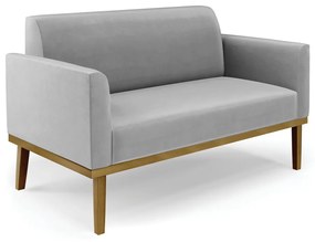 Sofá Namoradeira com 2 Poltronas Base de Madeira Fixa Castanho Marisa Suede D03 - D'Rossi - Cinza