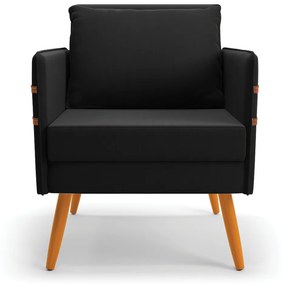 Kit 01 Namoradeira 02 Lugares e 02 Poltronas Mari Suede Preto Pés Palito Castanho - D'Rossi